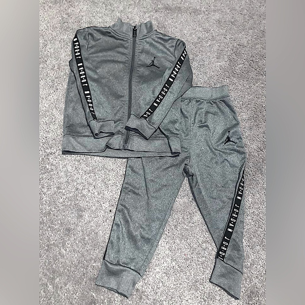 Jordan 24 months gray and black tracksuit outfit set. Dri fit material. Like new